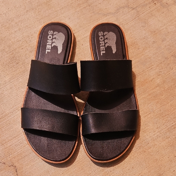 Sorel Ella II Sandals Black And Tan - Picture 2 of 6